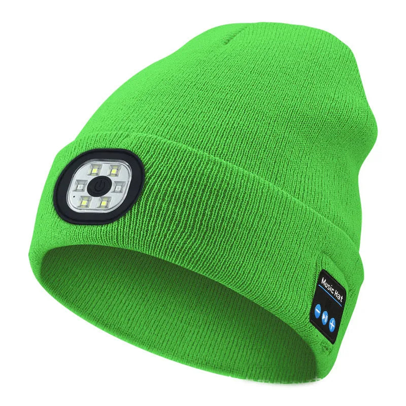 Manufactory Wholesale Custom Outdoor Wireless Bluetooth Music Beanie Hat With LED Lights Custom logo With Woven Patch