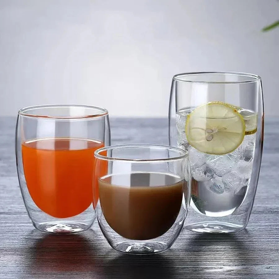 Double Layer Transparent Glass Cup High Borosilicate Glass Juice Milk Heat-Resistant Coffee Cup Round Egg Shape with Handle
