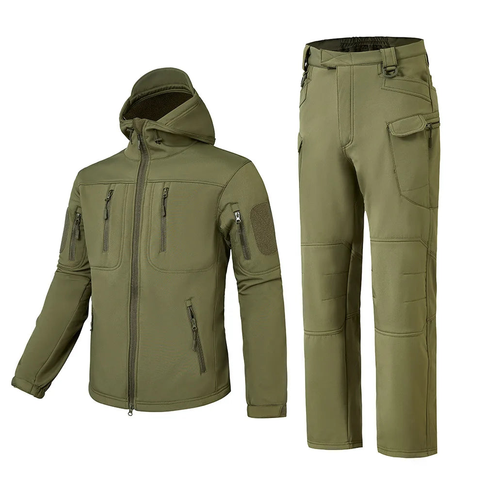 ESDY Men's Camouflage Soft Shell Jacket Pants X7 Sets Tactical Outdoor Training Uniform Printed Polyester Cotton Blend Knitte