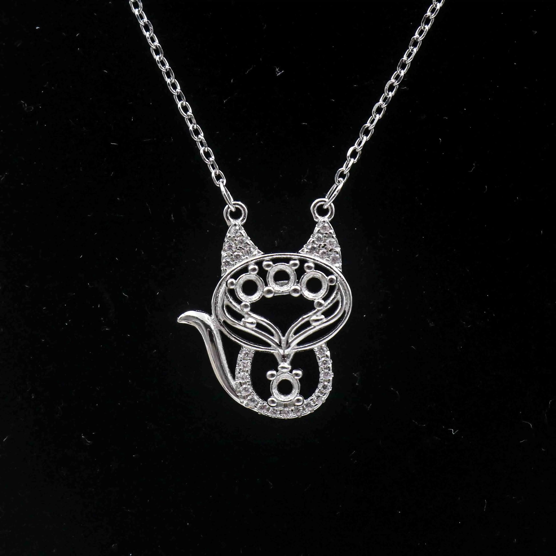 Sterling Silver 3*3mm Semi Mount Necklace Empty Support Blank Claw Setting S925 Base Holder Without Center Stone for DIY Inla