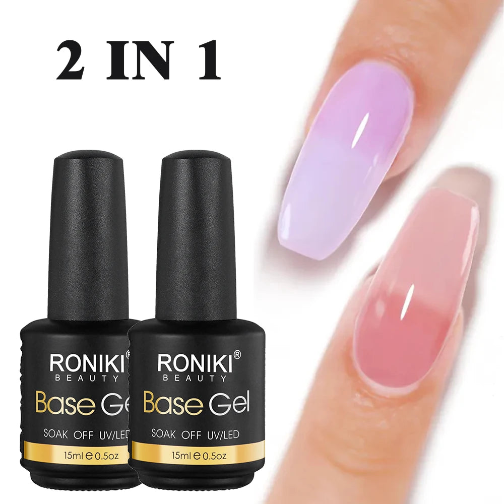 For RONIKI Professional OEM Custom Logo Soak off Gel Nail Polish Rubber Base Gel Polish with Free Sample 15ml Base Color Coat
