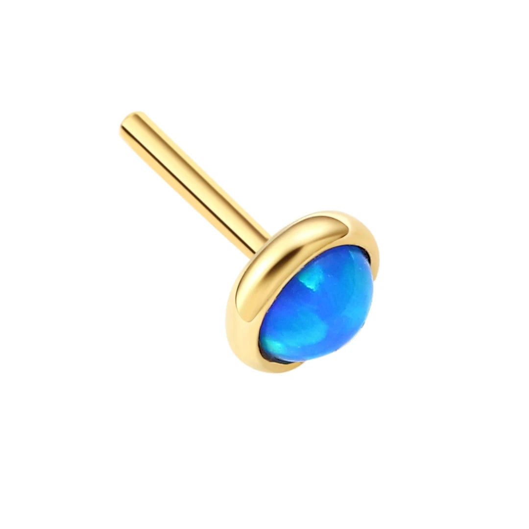 Eternal Metal Children's 14K Solid Yellow Gold Blue&White Opal Nose Ear Piercing Labret Helix Threadless Push Ends Tops Weddi