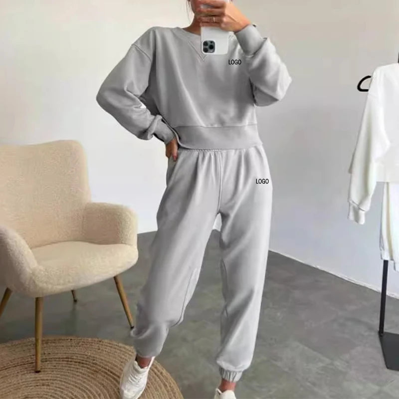 L800876 Custom Jogger Set Women Two Piece Outfits Clothing Fleece Hoodies And Sweatpants Two Piece Set Women Clothing