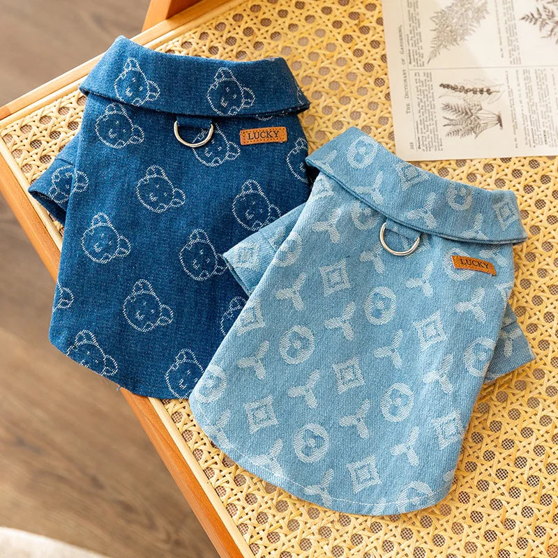 Pet Jeans Clothes Dog Denim Shirt Coat Fadou Schnauzer Teddy Shiba Inu Cat Jeans Clothes