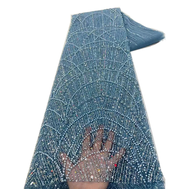 Wholesale Telas De Encaje De Cristal De Tul Bordado Brillante Africano Con Lentejuelas Sequin Fabric for European Style Dress