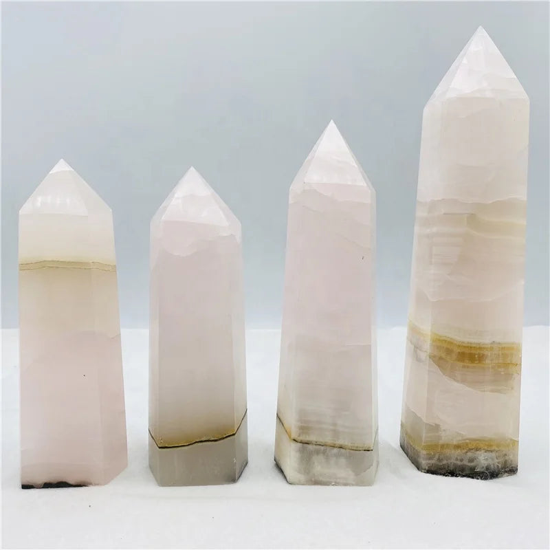 Natural Healing Crystals Energy Obelisk Pink Mangano Calcite Point Tower Wand for Home Decoration