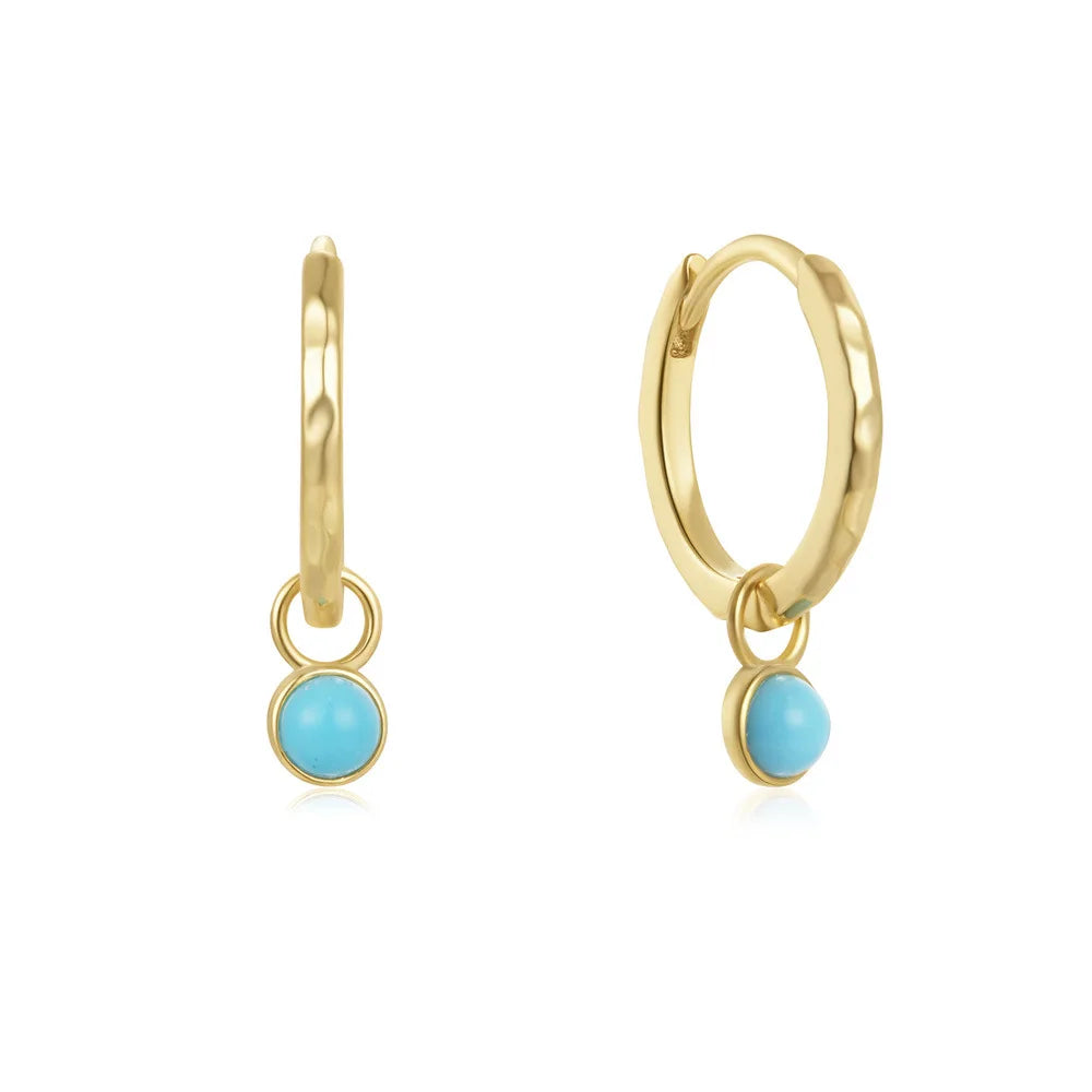 Fashion Minimalist Jewelry 925 Sterling Silver Earrings Round Turquoise Drop Pendant Gold Plated Hoop Earrings for Women