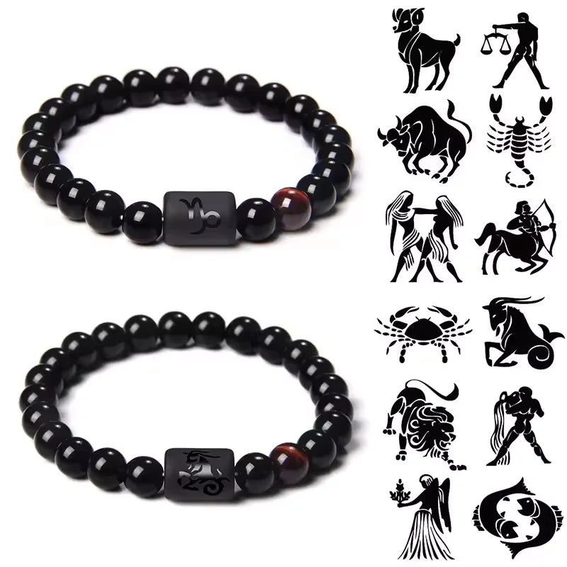 12 Zodiac Couple Healing Real Precious Natural Gemstone Stone Bracelet Trendy Fashion Jewelry Beaded Bracelet for Men Pearl M