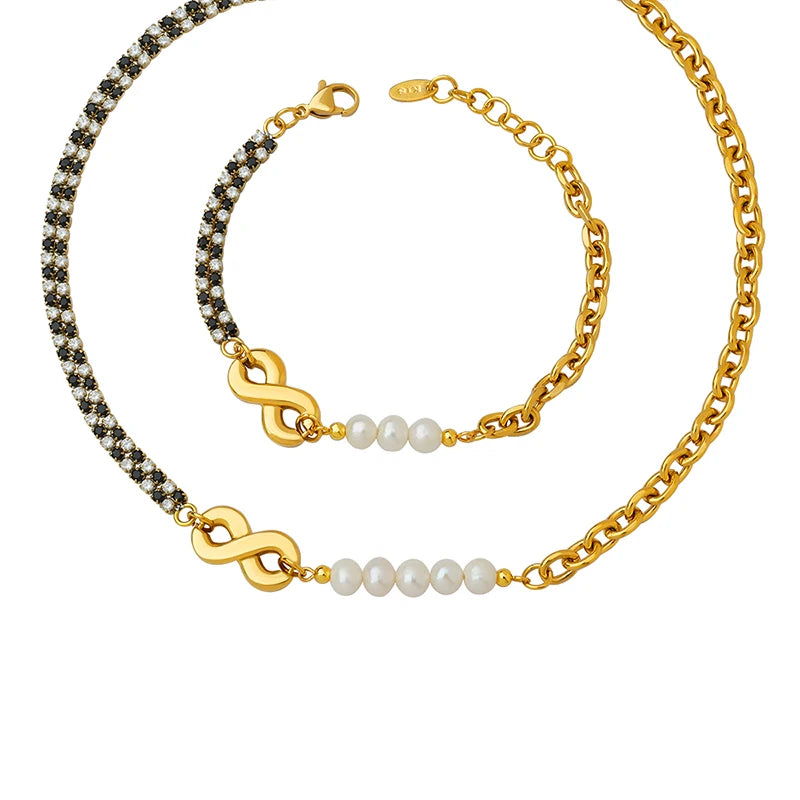 Geometric Thick Chain Zircon Infinite Chain Necklace Bracelet Jewelry Sets