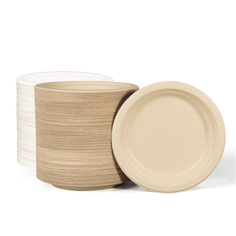 7inch Compostable Natural Bagasse Biodegradable Microwave Safe Disposable Sugarcane Camping Events Plate