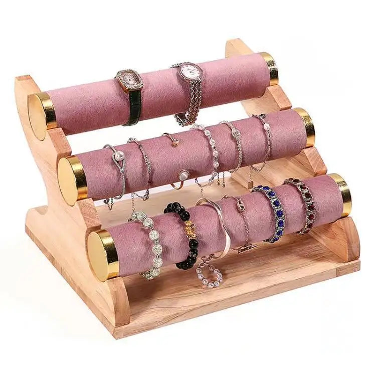 Beauty pink Velvet Cover Wooden Removable Necklace Bangle Bracelet Jewelry Gift Display Stand Customizable Design Factory Dir