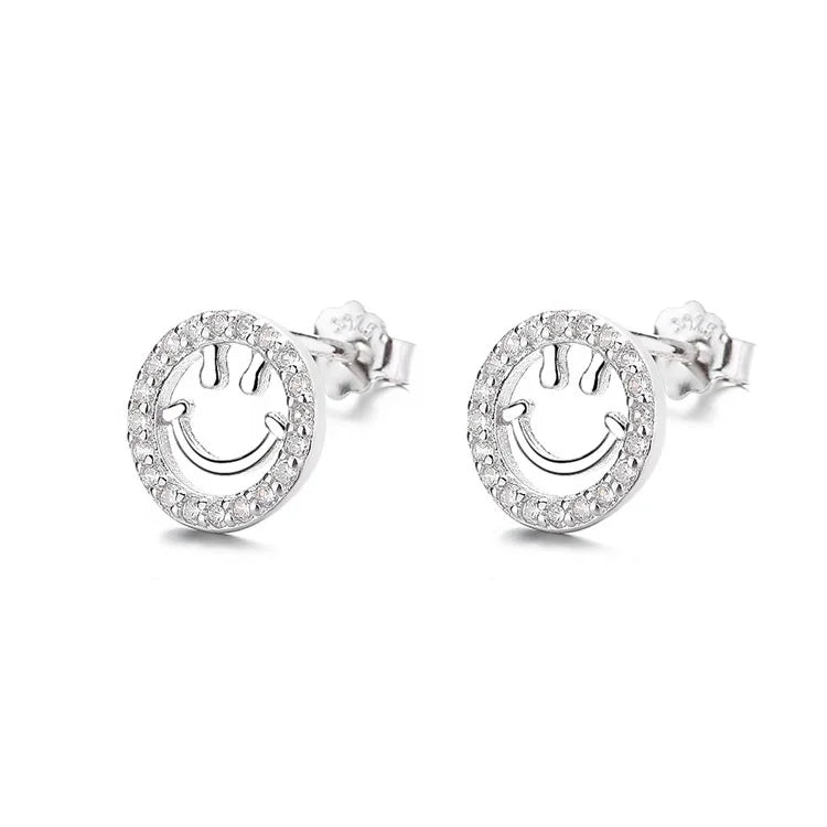 Wholesale Pure Silver 925 Smiling Face Stud Earrings Cute Jewelry Gift for Kids