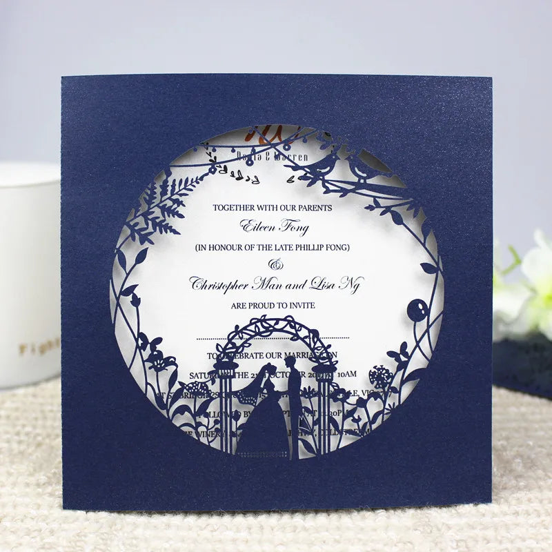 Ychon Customized Hollowed Out Beautiful Wedding Invitations Engagement Wedding Invitation Cards with Envelopes