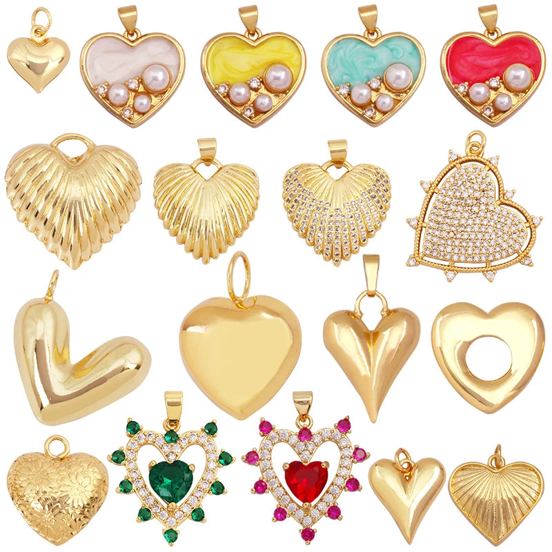 Trendy Colourful Zircon Love Heart Charm Pendant18K Gold Plated Necklace Bracelet DIY Handmade Jewelry Making Supplies K57