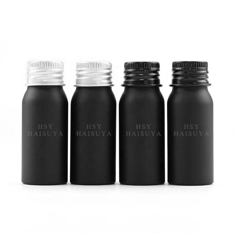 Wholesale Customize 15ml 30ml 60ml Biodegradable Black Soft Feel Aluminum Bottles Crown Cap Eco-friendly Refillable Beverage