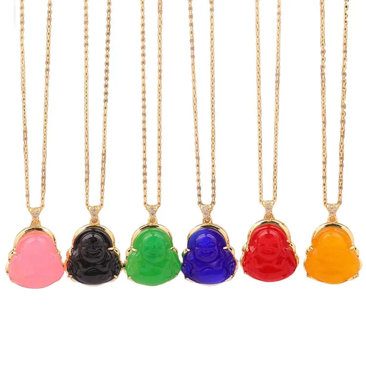 Buddha Necklace Fashion Jewelry  Crystal Glass Laughing Buddha Pendant Charm Mothers Gift  Necklace for Unisex