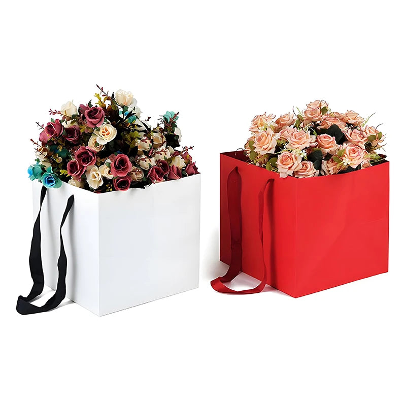 Lipack Square Shopping Gold Logo Printed Paper Bags Flower Bags for Bouquets