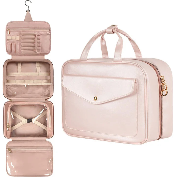 High Quality PU Travel Organizer Waterproof for Bag Portable Hanging Hook Zipper Closure Fashionable Cosmetic Bag HX