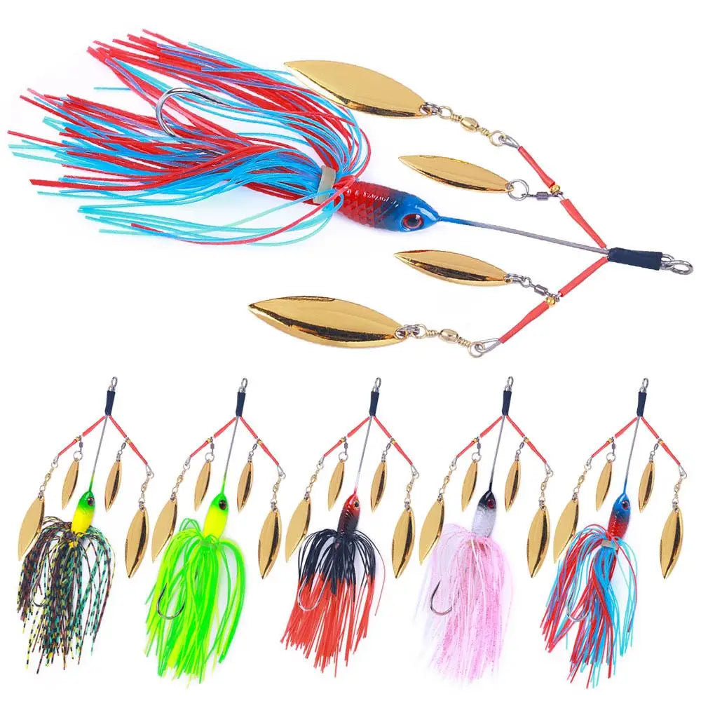 Spinner Lure 22.8g Buzz Bait Spinner Baits with 4 Blades Skirt Tail Spinnerbait for Bass