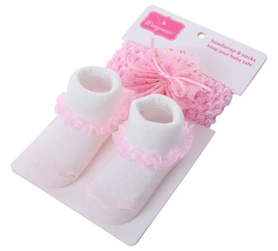 Autumn Floral Pattern High-Ankle Lace Socks Headband Set New Style OEM Service for Kids Newborns with Customizable Logo on Bo