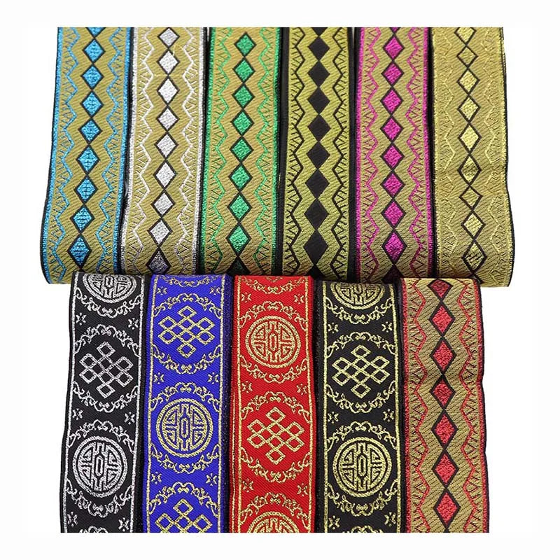 33mm Stage Dress Clothes Sewing Uphosltery Ribbon Lace Chinese Knot Geometric Pattern Costume Ethnic Lace Jacquard Webbing Tr