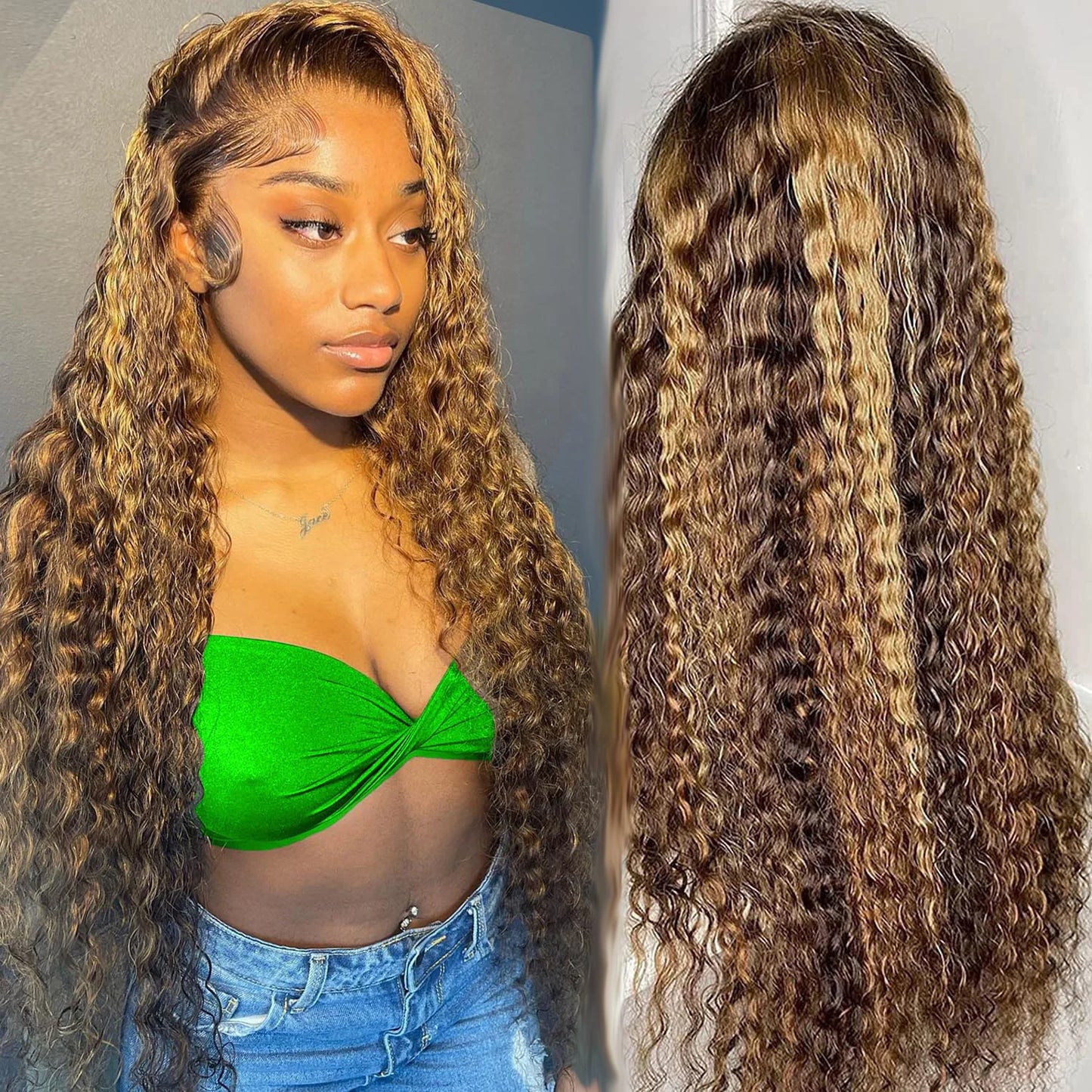 Highlight 13x4 Transparent Lace Front Wig Human Hair Ombre Honey Blonde Water Wave Curly Lace Frontal Wigs for Women Pre Pluc