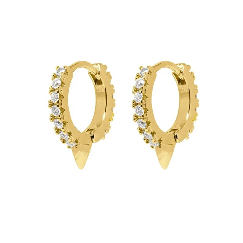 Milskye 925 Sterling Silver 18k Central Gold Spike Bordered on Both Sides by a Row of White Sparkling Zircon Hoop Earrings
