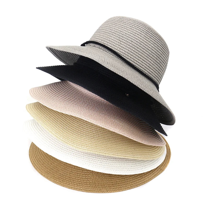 Women Paper Straw Hat Large Wide Brim Straw Floppy Hat Summer Sun Fashion Broad Beach Hat Sun Visor Cap