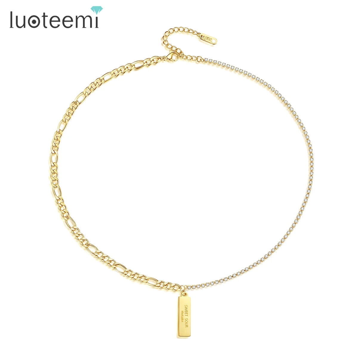 SP-LAM 2026 Trendy Statement Adjustable Figaro Chain Bar Pendant Stainless Steel Woman Tennis Necklace