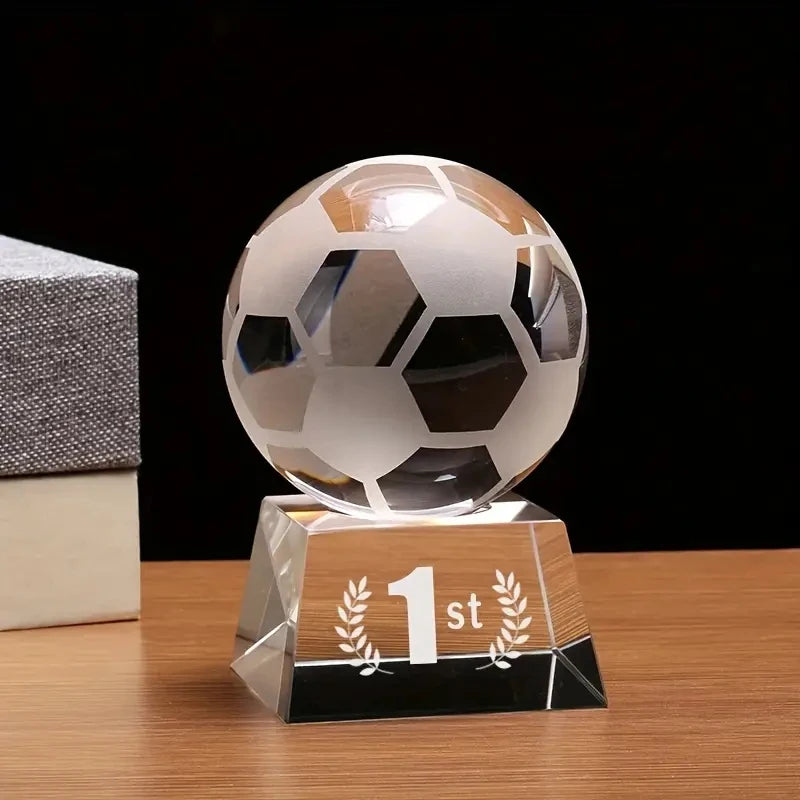 Hot Sale Custom Glass Football Trophy Creative Design Logo Business Gifts Solid Crystal Balls with Base for Basketball Games