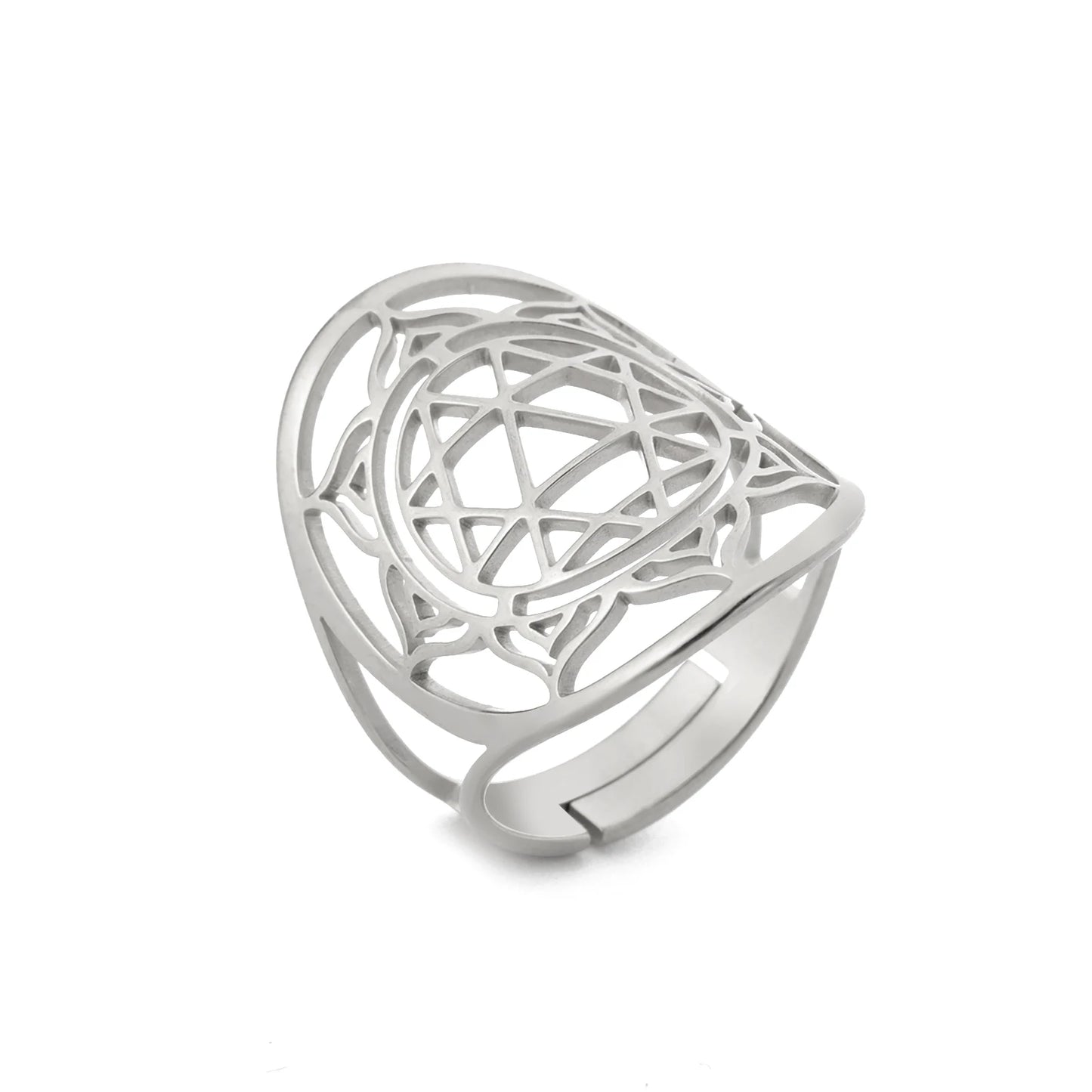 Stainless Steel Sri Yantra Mandala Rings Buddhist Yoga Sacred Geometry Chakra Finger Rings Jewelry Gift for Women