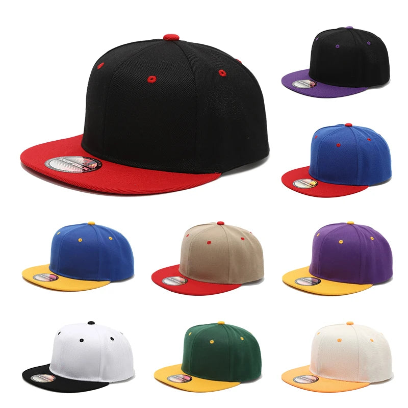 Wholesale Blank Flat Brim Snapback Hat Two Tone Baseball Cap Hip Hop Streetwear Adjustable Custom Logo Embroidery Sports Comm