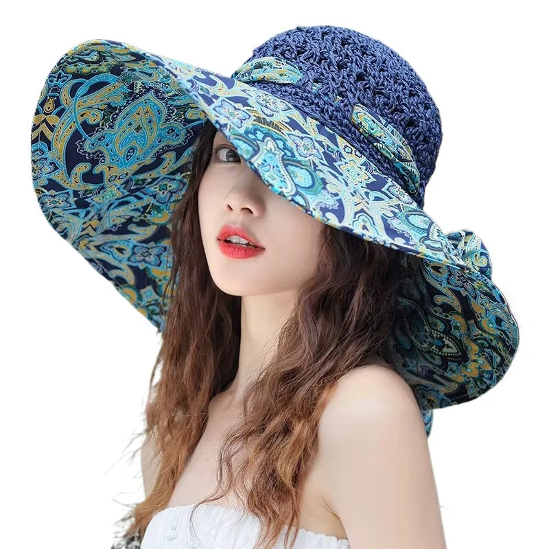 Women Paper Straw Hat Large Wide Brim Straw Floppy Hat Summer Sun Fashion Broad Beach Hat Sun Visor Cap