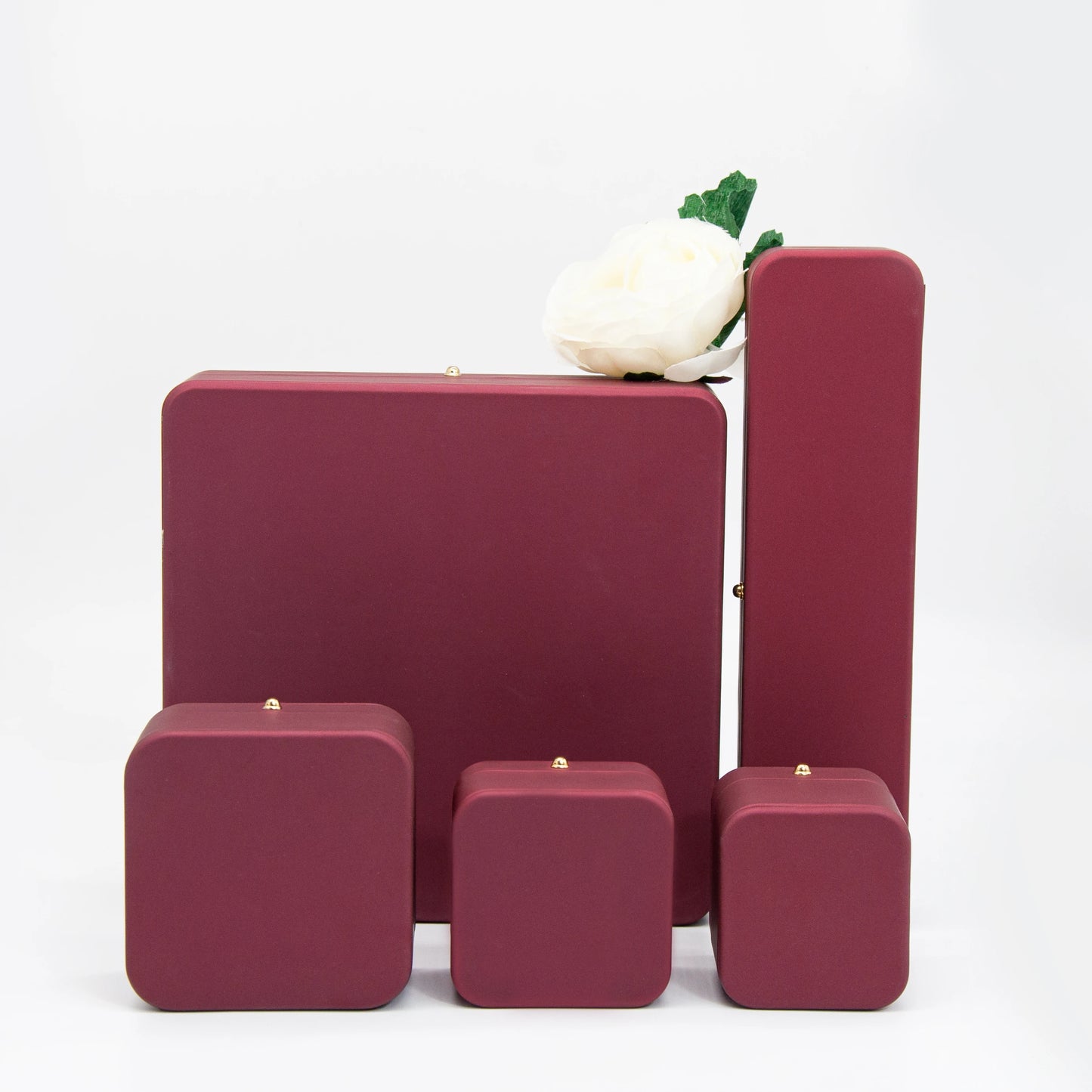 Red PU Leather Plastic Black Soft Velvet Inside Jewelry Fashion Design Packaging Box in Stock Selling