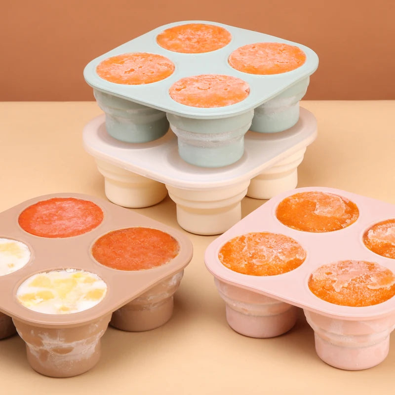 New Design Bpa Free Food Grade Fruit Juice Baby Food Freezer Storage Container Silicone Round Tray Mold Ice Cube Lid Custom L