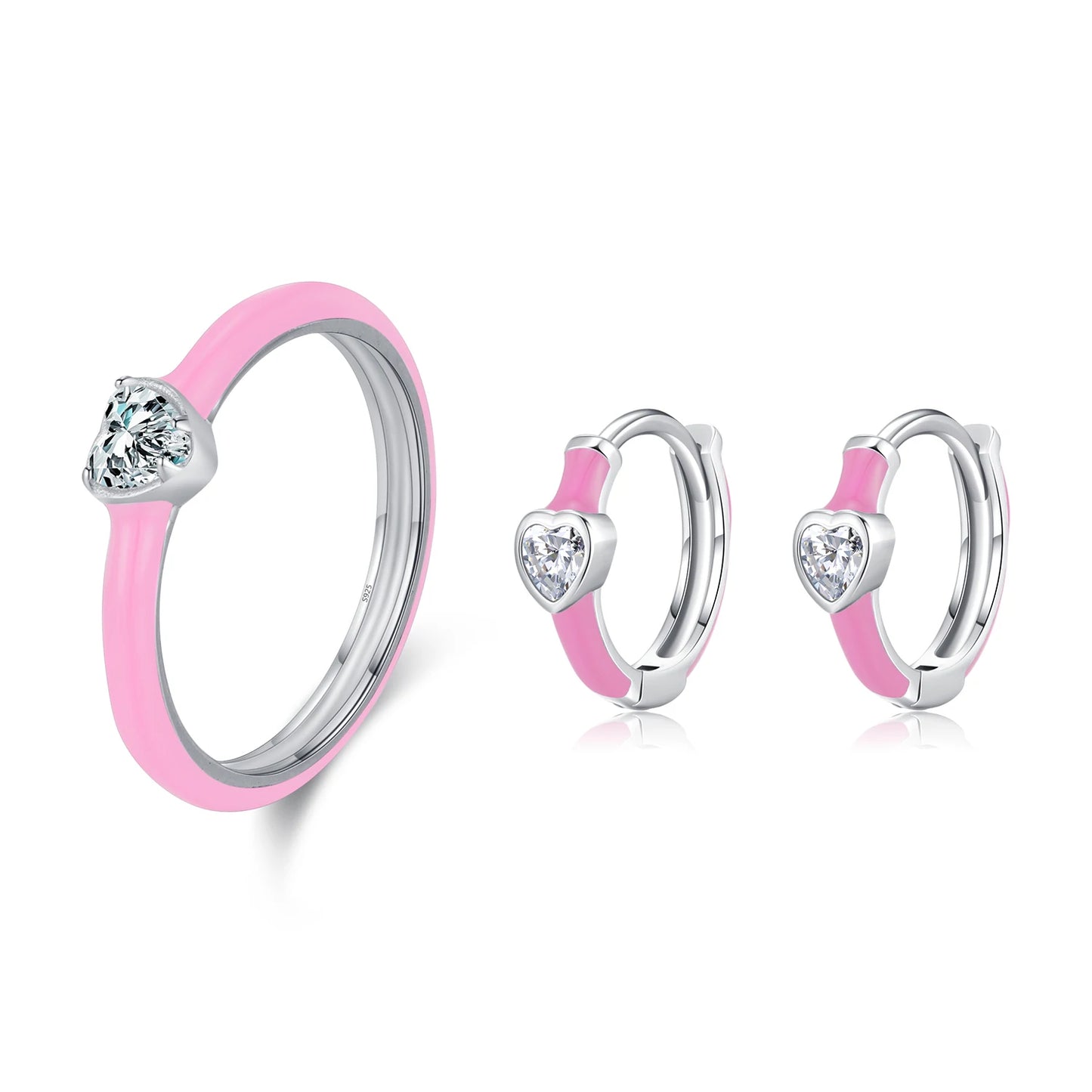 Daidan Jewelry Set Heart Fine Jewelry Cute Multi Color Enamel 925 Silver Heart Shape Zircon Jewelry Sets