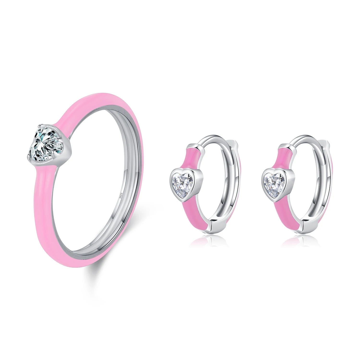 Daidan Jewelry Set Heart Fine Jewelry Cute Multi Color Enamel 925 Silver Heart Shape Zircon Jewelry Sets