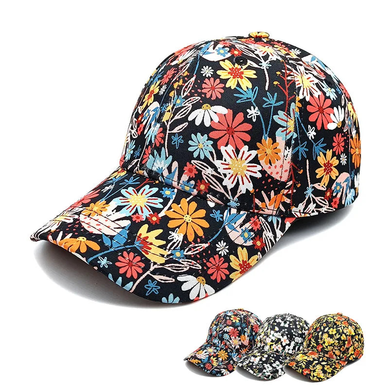 Wholesale Hip Hop Curved Brim Multi-Color Floral Breathable Sports Hats Custom Logo Printing Polyester 6 Panel Baseball Commo