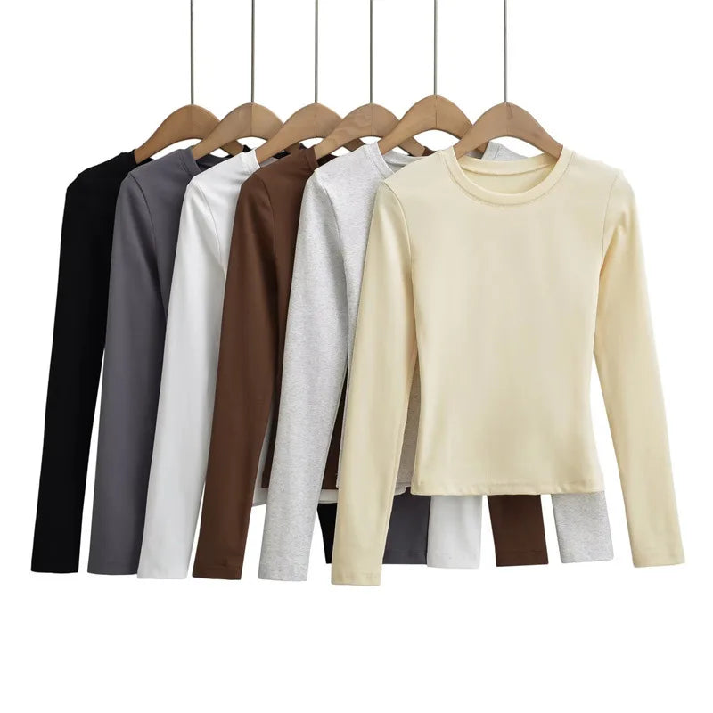 Women's Long Sleeve round Neck Active Tops Comfortable Soft Solid Cotton Compression T-Shirt
