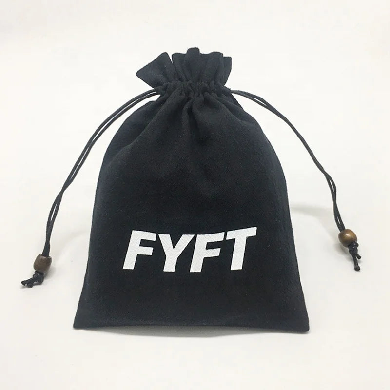 Promotional Custom Luxury Black Gift Velvet Drawstring Bag with Wooden Bead for Cosmetic Storage Pouch and Candle Use