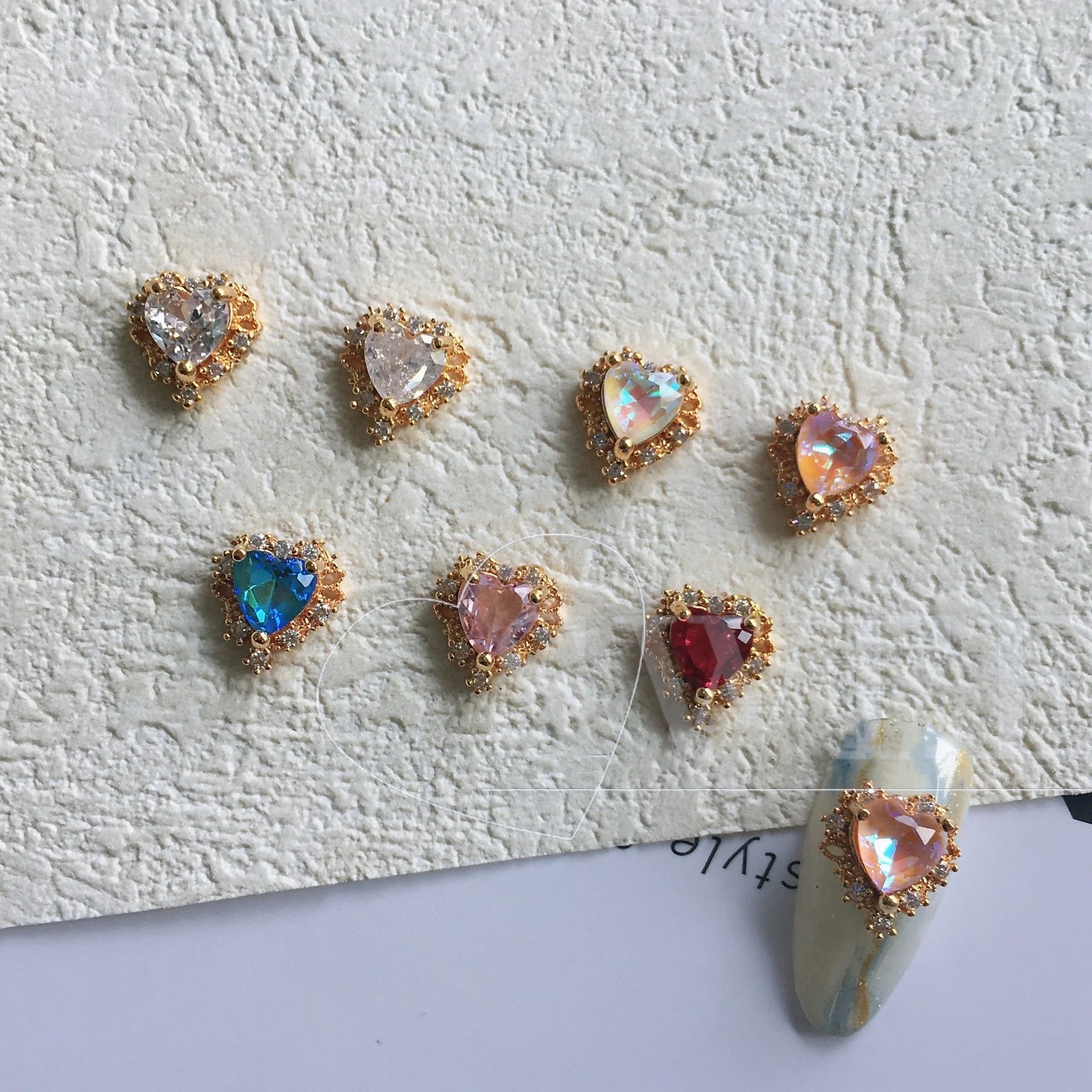 Wholesale Luxury  Nail Art Decoration 3D Zircon Jewels With Mixed Colors Mocha Heart Diamonds DIY Design