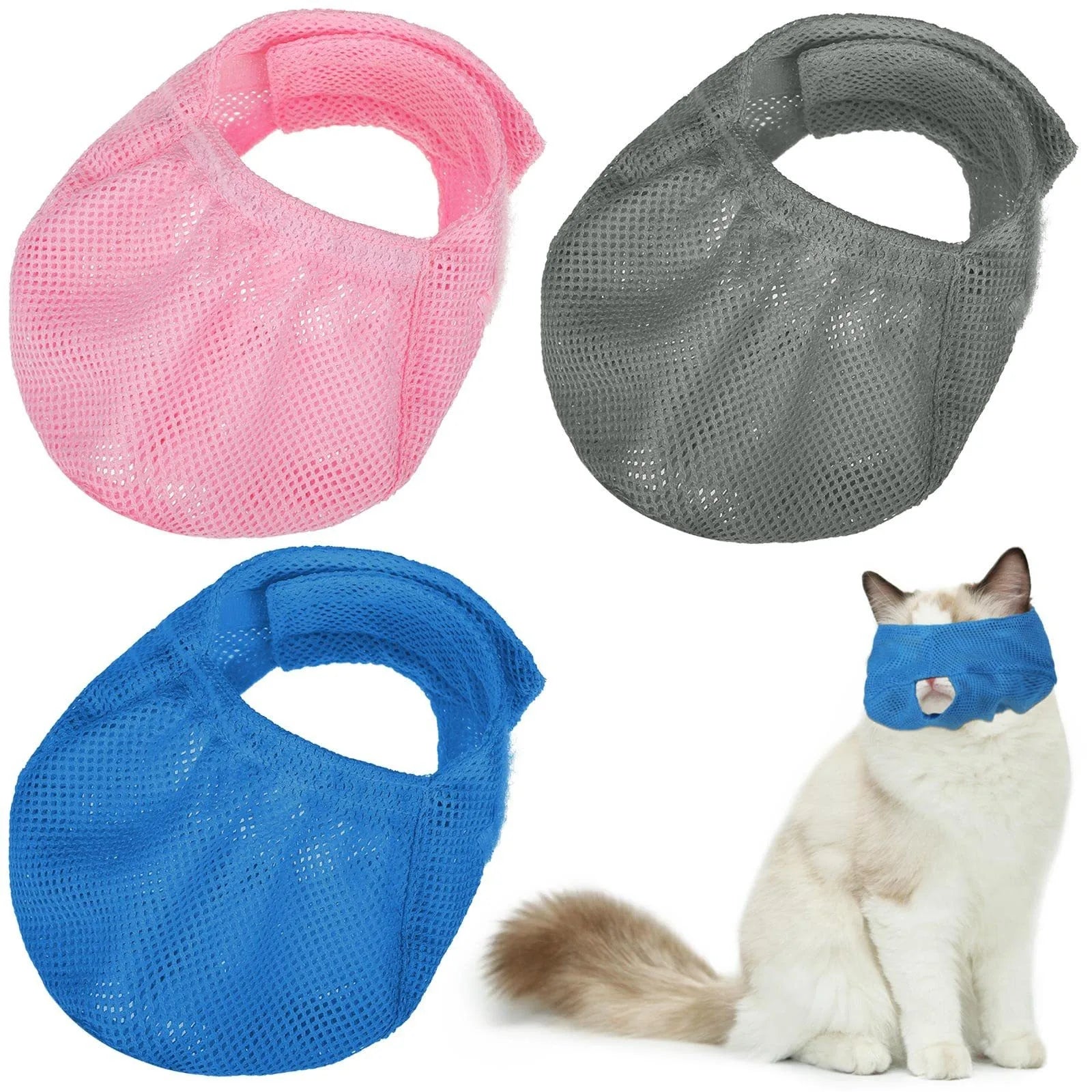 Cat Grooming Muzzle Cat Mouth Guard Muzzle Anti Biting Chewing Pet Bathing Mask Breathable With Adjustable Mesh Muzzles