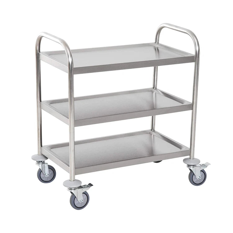 2 Layers Stainless Steel Trolley Commercial Heavy Duty Mobile Hotel Room Service Utility Cart