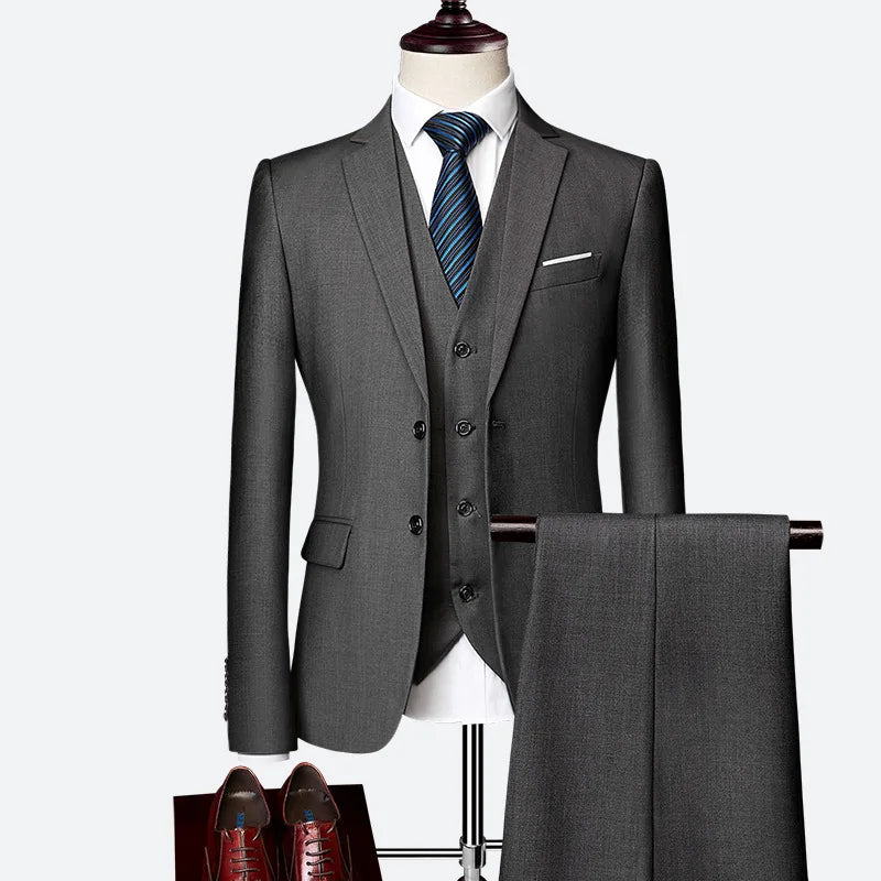 EUR US Size XS-3XL Luxury 3piece Men's Wedding Suit Slim Large Size Blazer+pants +vest  Solid Color Business Office Suit Sets