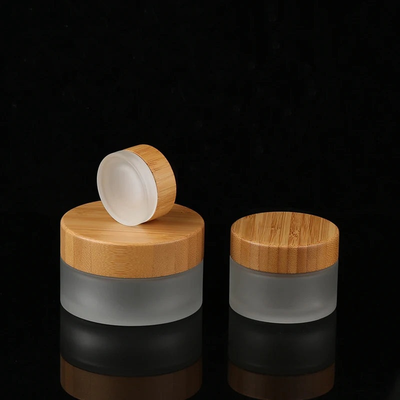 100g Moisturizing Face Cream Glass Jars Bamboo Lid Frosted Glass Cosmetic Jar With Custom Service