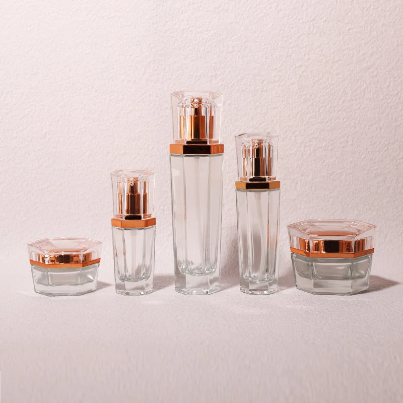 Custom Skincare Lotion Toner Essential Oil  Bottle  Cream Cosmetics Packaging 20 30 50 90 110 ml Glass Bottle Set