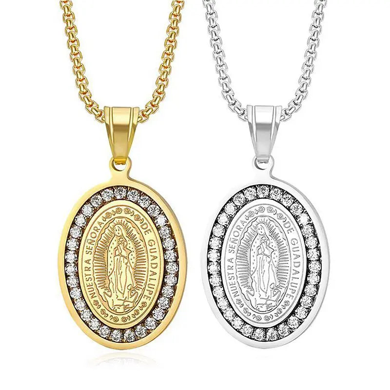 AAA Zircon Men's Pendant Necklace Jesus Gold/Silver Plated Stainless Steel Fashion Link Chain Jewelry for Party Gift Occasion