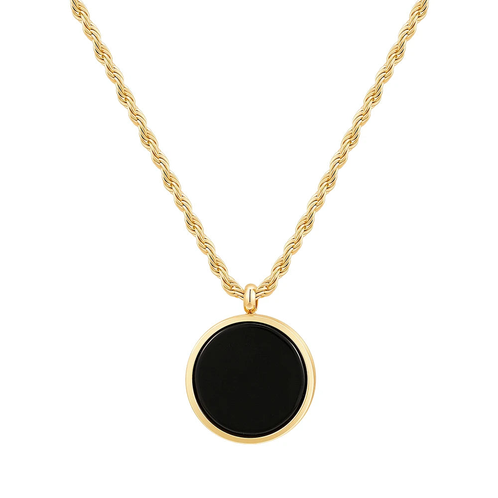 PVD 18K Gold Plated Stainless Steel Jewelry Twist Chain Natural Stone Round Pendant Trendy for Women Party  Necklace P243439