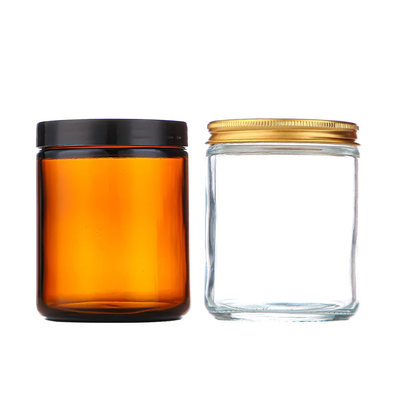 4oz 8oz 16oz Clear Amber Matte Black Eco-friendly Custom Logo Empty Reusable Glass Candle Jars with Lids