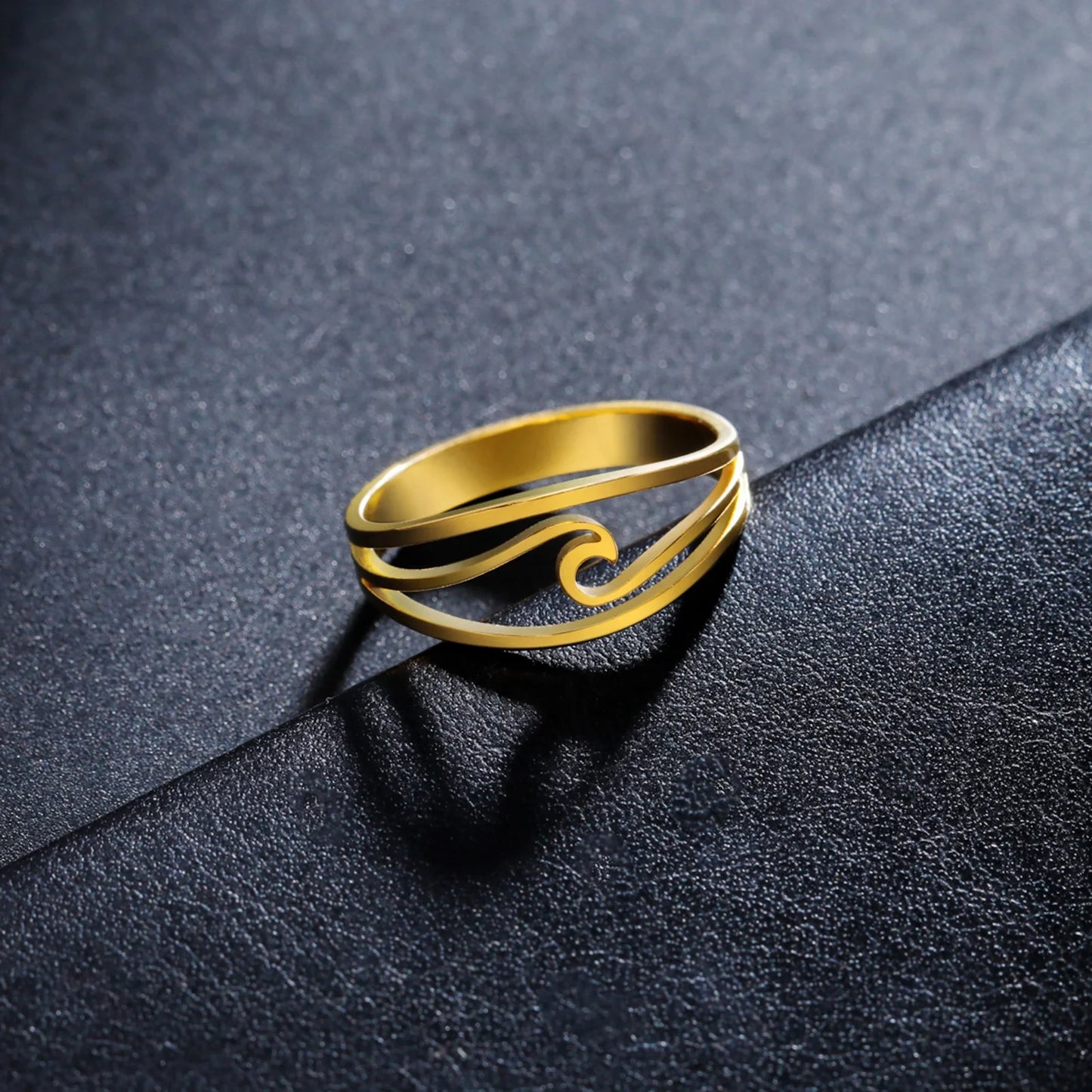 Sea Wave Ring Minimalist Trendy Finger Rings Ocean Surf Stainless Steel Jewelry Birthday Gift for Women